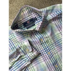 Vineyard Vines Mens XL Slim Fit Murray Button Down Shirt Pocket Plaid Blue Green